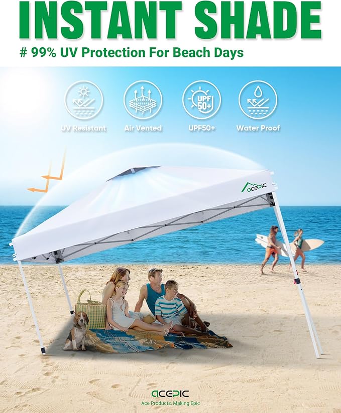Acepic 8x8 Pop Up Canopy Tent,300D Silver-Coating Top,Pop Up Canopy Tent Instant Portable Shelter with Carry Bag, 8 Stakes