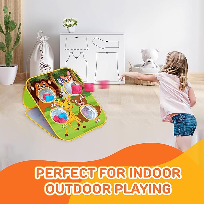 Animal Bean Bag Toss Game Kids Outdoor Toys, Family Party Games, Double-Sided Foldable Cornhole Board, Outside Lawn Party Toy, Birthday Gift for Boys Girls Toddler Age 3 4 5 6 7 8