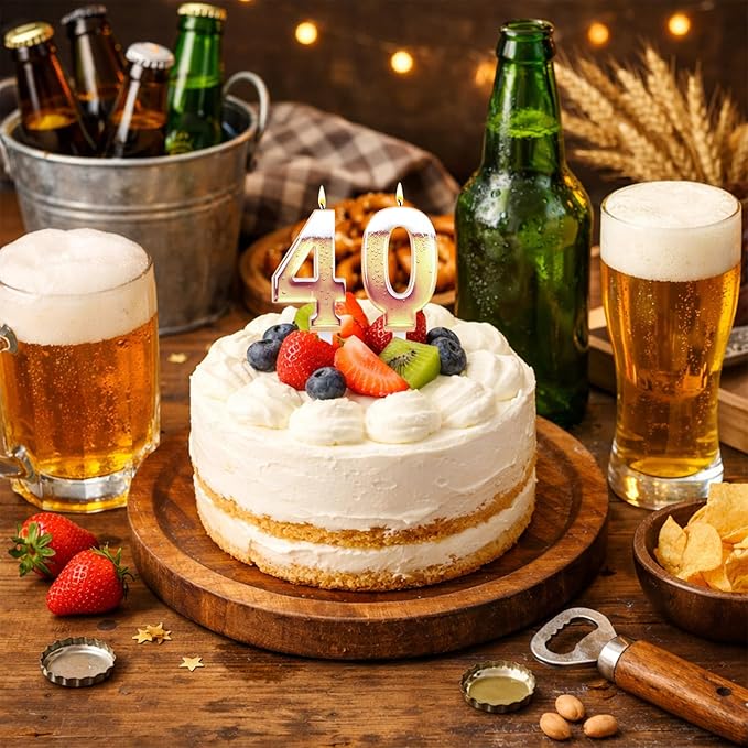 40th Birthday Cake Candles, Beer Themed Cake Numbers Decorations Funny Party Topper Supplies for Men Beer Lover Birthday Celebration Gifts (40)