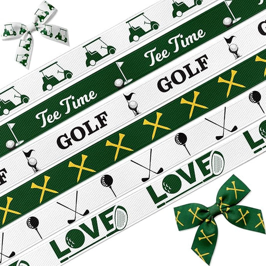 Golf Ribbon 6 Pack, Grosgrain Golf Themed Ribbons 5/8" x 3 Yards for Gift Wrapping, Tournaments, Party Decorations and Hair Bows