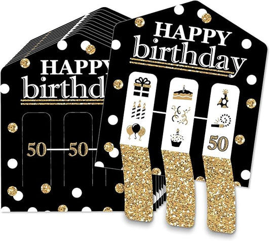 Big Dot of Happiness Adult 50th Birthday - Gold - Birthday Party Game Pickle Cards - Pull Tabs 3-in-a-Row - Set of 12