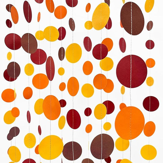 46Ft Fall Party Decorations Polka Dots Garlands Orange Yellow Burgundy Brown Hanging Paper Circle Dots Streamer for Birthday Wedding Baby Shower Fall Autumn Thanksgiving Harvest Party Decor Supplies