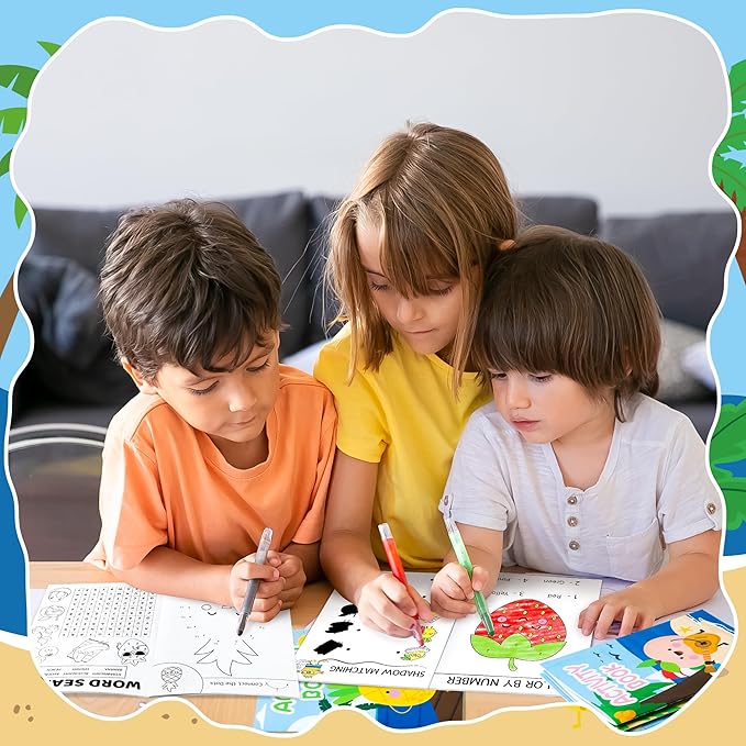 Summer Activity Books for Kids - 96Pcs Fruits Coloring Books Set Bulk Summer Tropical Search Mazes Word Scramble Games Mini Books for Party Goodie Bags Stuffers School Classroom Favors