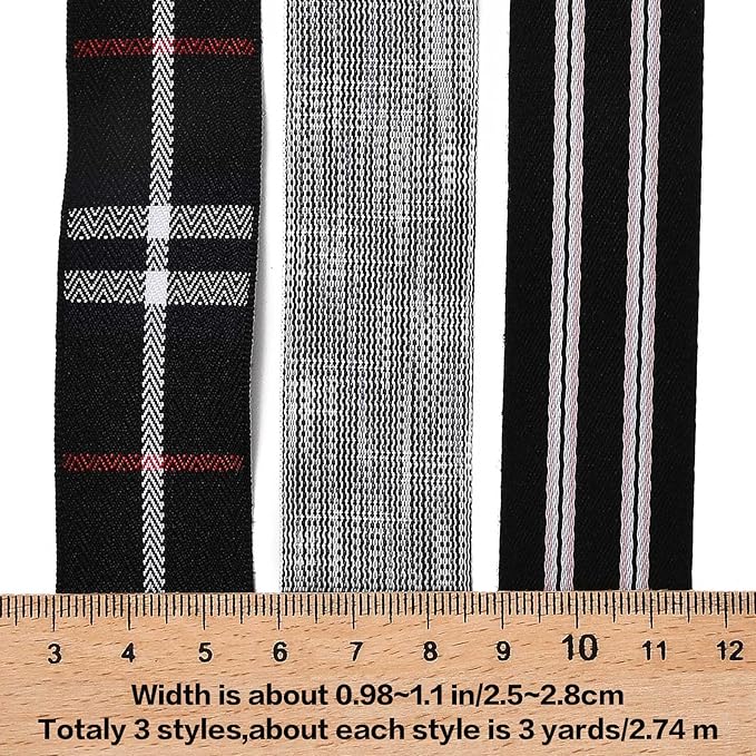 BEEFLYING 3 Styles Black Wire Edged Ribbons for Gift Wrapping, 25~28mm×2.7m Satin Ribbons Stripe Ribbons for Wedding Party Decoration Hair Bows Flower Designs Sewing and Craft, 9 Yards
