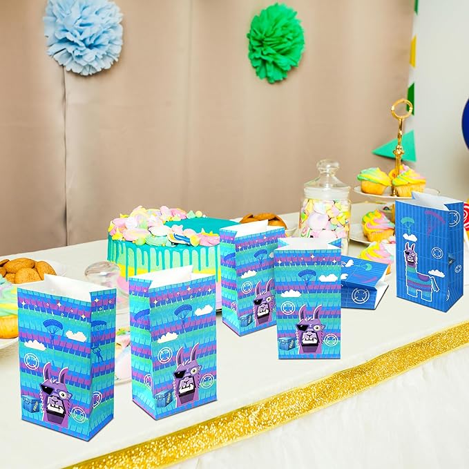 Haxpacal Video Game Party Gift Bags 32pcs Llama Themed Birthday Treat Bags for Video Game Llama Party Paper Bag Candy Snack Box Supplies, 8.6x4.7x3.2 in