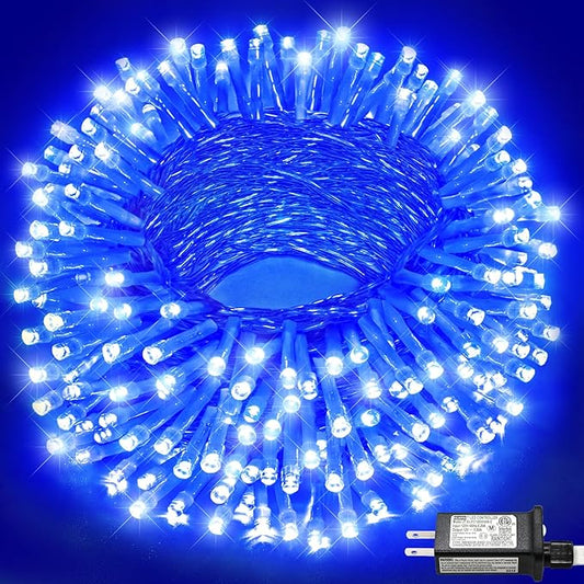 66FT 200 LED Outdoor String Lights, Plug in Christmas Lights Indoor Waterproof, 8 Modes Connectable Twinkle Fairy Lights Clear Wire for Home Garden Patio Wedding Party Decorations, Blue