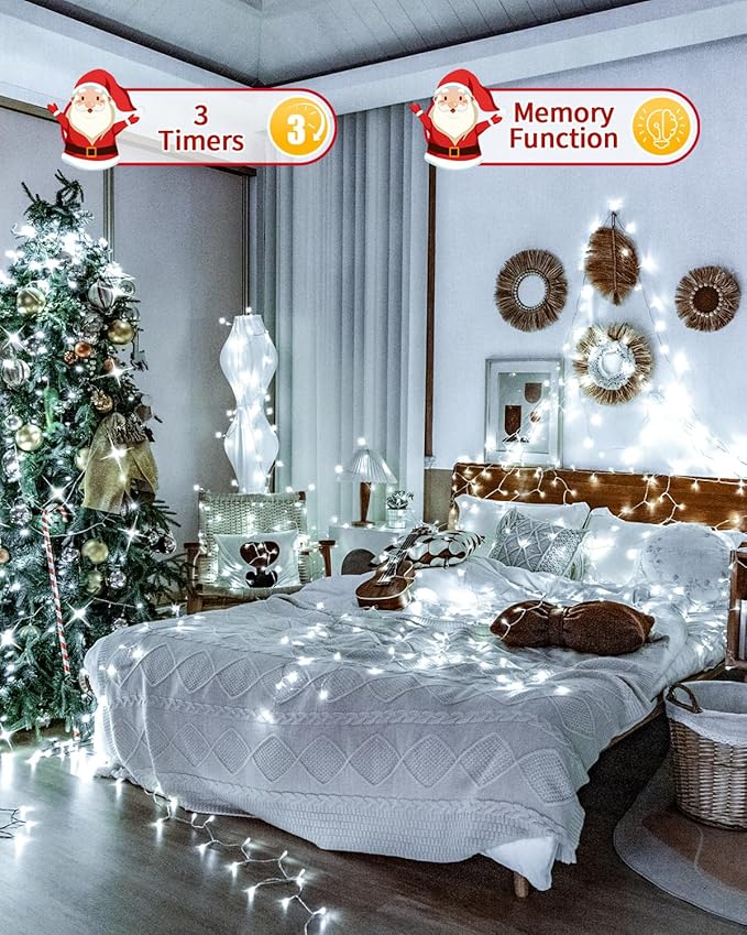 Christmas Lights String Outdoor Indoor, Xmas Tree Decorations Lights, Plug in Twinkle Fairy Light with Remote Timer Dimmable for Room Yard Holiday Party Wedding Decor (Cold White, 403FT 1200 LED)