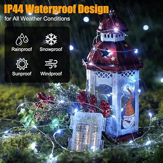 4 Pack Fairy Lights Battery Operated with Remote, 33FT 100LED Waterproof Twinkle String Lights with Timer & 8 Modes,for Indoor Outdoor Patio Garden Wedding Party Christmas Decor-Cool White