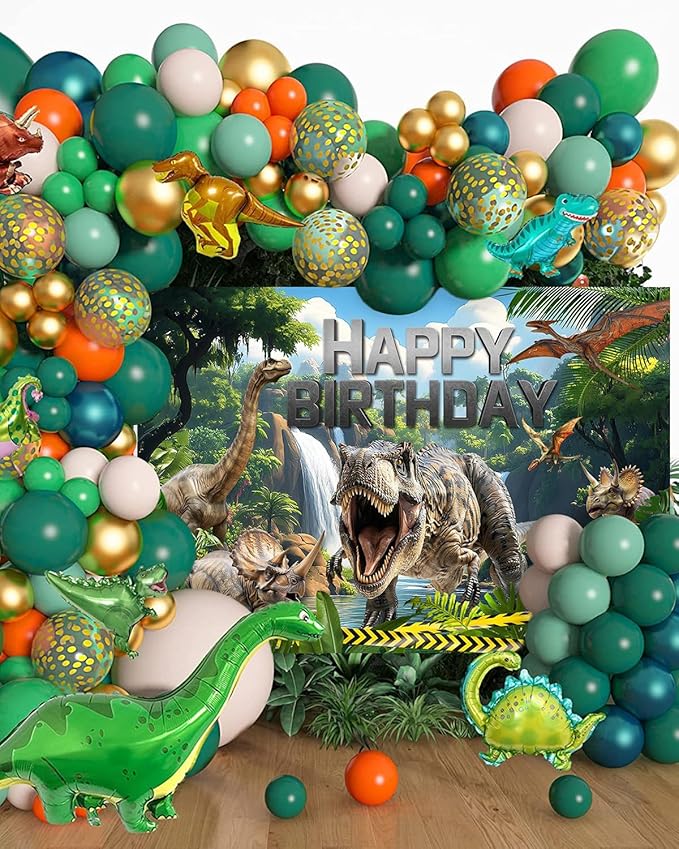 Mocsicka Dinosaur Birthday Backdrop Dinosaur Happy Birthday Party Decorations Dinosaur Photography Background for Boy Dino Photo Supplies (Green, 8x6ft(96"x72"))