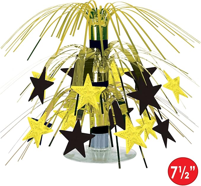 Beistle S54669BKGDAZ3 Star Mini Cascade Centerpieces 7.5" (Black/Gold), Pack of 3
