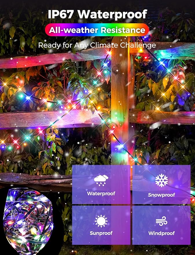 Brightever 900 LED 295FT Outdoor Christmas Lights, Waterproof Plug-in Outdoor String Lights with Remote - 8 Modes & 3 Timers, Cascading Twinkle Light for Christmas Tree Decorations Multicolored