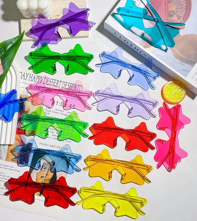 Matcheck 48 Pack Star Rimless Sunglasses Frameless Colored Party Glasses Transparent Fun Eyewear for Adult