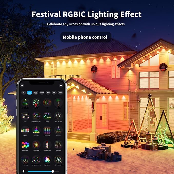 Permanent Outdoor RGB LED Eave Lights, Smart LED Eave Light with App/Remote, IP67 Waterproof, DIY Modes, Music Sync for Christmas & Holiday Decor, Voice Control (100ft)