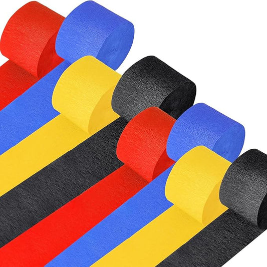 Cartoon Hedgehog Themed Decorations, 8 Rolls Red Blue Crepe Paper Streamers, Yellow Pin Black Streamer Party for Boys Kids Carnival Circus Birthday Party Decorations