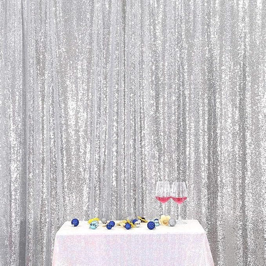 Poise3EHome 6FT x 8FT Silver Sequin Backdrop,Shimmer Backdrop Curtain for Photography Birthday Wedding Ceremony Engagement Baby Shower Bachelorette Christmas Party Decorations