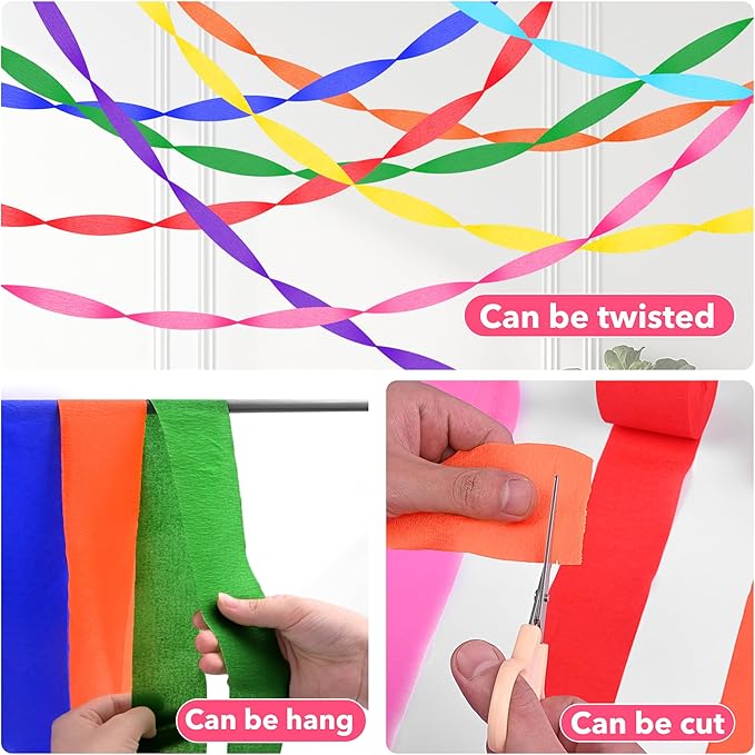 Oubest Rainbow Crepe Paper Streamers Party Decorations, 8 Rolls Colorful Streamers for Rainbow Themed Birthday Baby Shower Bachelorette Party Wedding Bridal Shower Christmas Decorations DIY Crafts