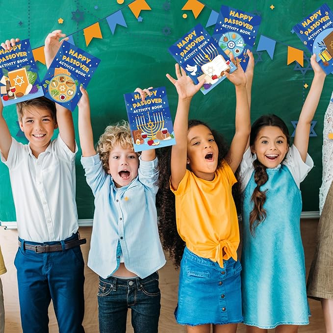 Passover Activity Books for Kids - 24Pcs Happy Passover Mini Games Coloring Book Set Bulk Mazes Word Search Word Scramble Games for Jewish Pesach Seder Holiday Party Classroom DIY Art Gifts Favors