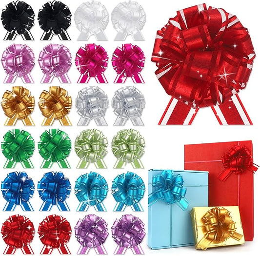 24 pcs Gift Bow Ribbon Pull Bows for Gift Baskets Warpping Christmas Party Bright Mix Colors Organza Warp Bows Boxes Flower Decorations Valentine's Day (24Pcs-Mix Colors-G)