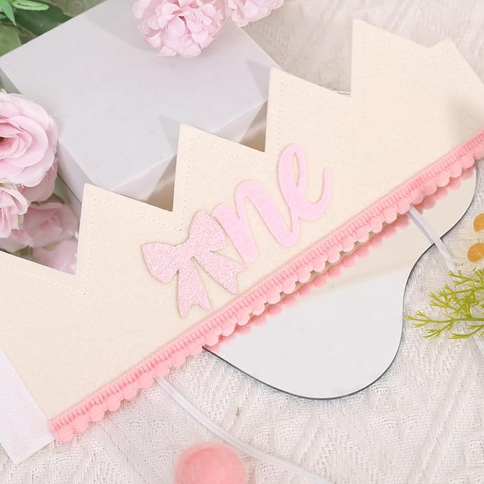 Bow One Birthday Crown -Pink Bow One Birthday Decorations, Sweet 1st party Hat, Little Princess Crown For Cake Smash,girls just wanna be one birthday