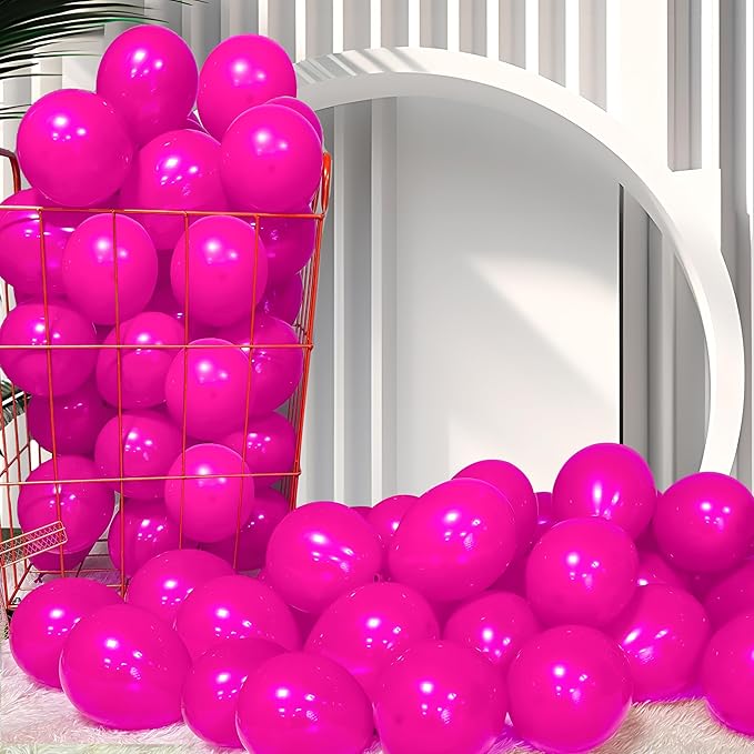 Firomi Small Hot Pink Balloons 5-inch 100 Pack Helium Round Thicken Latex Balloon for Wedding Birthday (with 2 Ribbons)