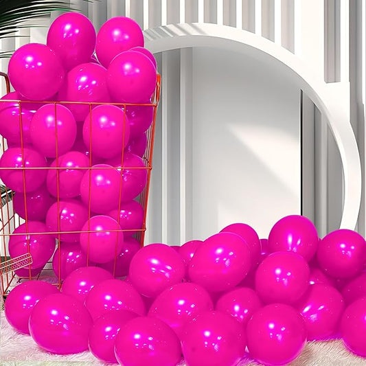 Firomi Small Hot Pink Balloons 5-inch 100 Pack Helium Round Thicken Latex Balloon for Wedding Birthday (with 2 Ribbons)