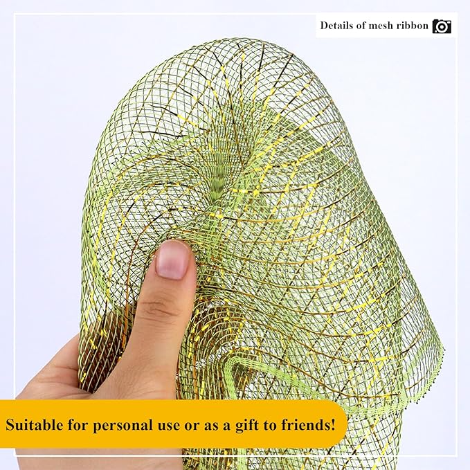 2 Pcs Moss Green Deco Mesh Ribbon Rolls 10 Inch 10 Yards(30 ft) Decorative Mesh Fabric with Foil for Wreaths Christmas Tree Ribbon Door DIY Craft Halloween Decor Wedding Party Supplies (Moss Green)