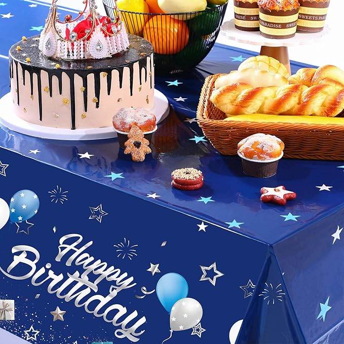 Moukeren Navy Blue Birthday Party Decorations Confetti Balloons Kit Happy Birthday Photography Backdrop Banner Tablecloths for Boys Girls Men Women Party Supplies Decor(Navy Blue and Silver)