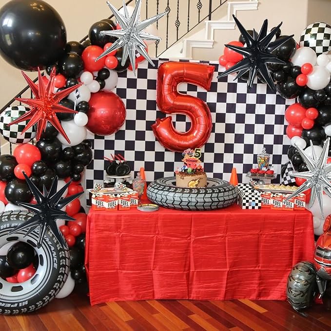 TONIFUL 8 Pcs Black Silver Red Foil Balloons Large Star Balloons Explosion Star Mylar Balloons for Party Backdrop Christmas New Year Birthday Wedding Baby Shower Anniversary Photo Booth Supplies