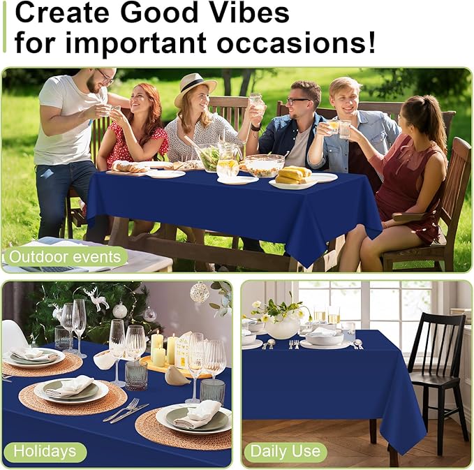 QIKSION Navy Blue Plastic Table Cloth Disposable 2 Pack, 54 x 108 Inch Tablecloths for Party, Graduation, Patriotic, Veterans Day Decorations, Dark Blue Rectangle Table Cover