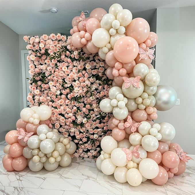 HILAVO Dusty Pink Balloon Arch Kit Boho Blush Pink Champagne Gold Double Stuffed Sand White Latex Balloons Garland for Girls Women Bridal Baby Shower Retro Neutral Engagement Birthday Party Decor