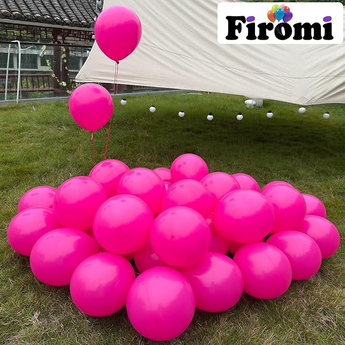 Firomi Hot Pink Balloons 12-inch 100 Pack Big Helium Round Magenta Thicken Latex Balloon for Wedding Birthday Party (with 3 Ribbons)
