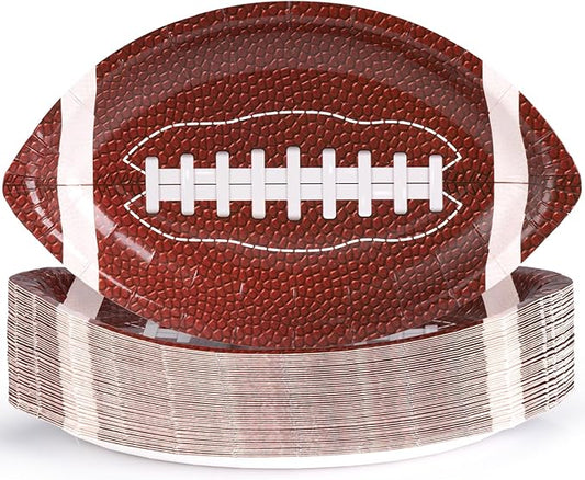 GiftPioneer 50pcs Football Shaped Paper Plates, 9.5 x 5.7 inch Football Paper Food Tray, Disposable Bowls, Nacho Trays for Sports Event, Gameday, Carnivals, Birthday, Party Decor