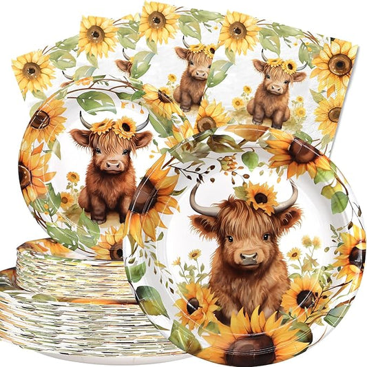 Highland Cow Birthday Party Decorations Set - Highland Cow Party Decorations, Plates, and Napkins for 40 Guests - Highland Cow Themed Disposable Tableware and Birthday Decorations