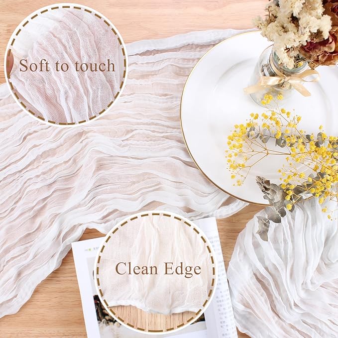 White Cheesecloth Table Runner 10FT Boho Rustic Sheer Cheese Cloth Table Runners 120 Inch Gauze Table Decorations for Wedding Party Bridal Shower Birthday Home Decor