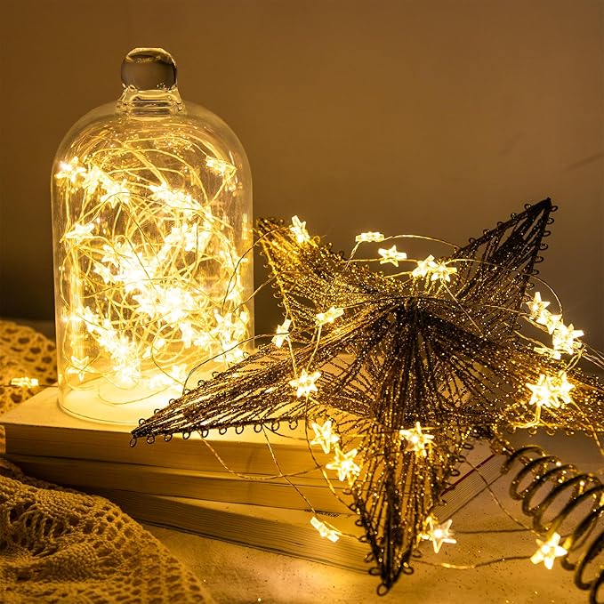 Star String Lights Plug in,80FT 240 LEDs Star Fairy Lights,Waterproof Starry Light with 8 Modes Remote for Outdoor Indoor Christmas Wedding Garden Ramadan Decor,Silver Wire,Warm White