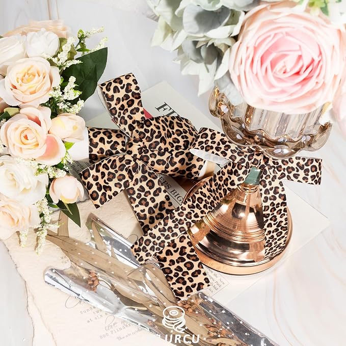 Cheetah Print Ribbon Set 3 Rolls Animal Print Grosgrain Ribbons 5/8", 7/8", 1.5", Jungle Safari Printed Ribbon for Crafts, Gift Wrapping, Flower Bouquet, Wreath & Bows Making, Gift Bags Decor