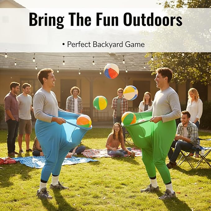 Granny Pants Yard Game – Oversized Stretchy Pants Outdoor Toss Game with Bouncy Balls & Pump, Fun Reunion Party Game for Adults, Perfect for Backyard, Field Day & Team Activities
