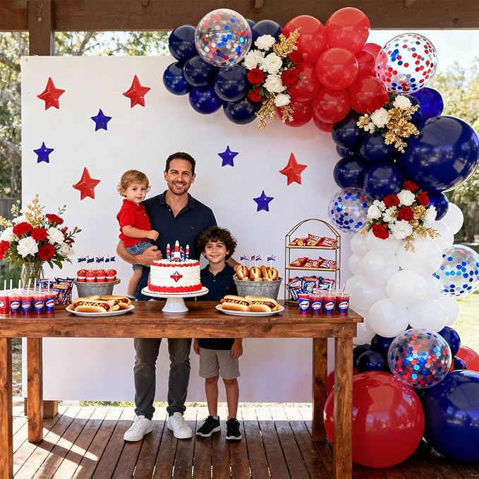 Red White and Blue Balloon Arch Kit,Red and Blue Confetti Balloon,Navy Blue Party Balloons for Birthday Graduation Ceremony New Year Anniversary Celebration Decorations