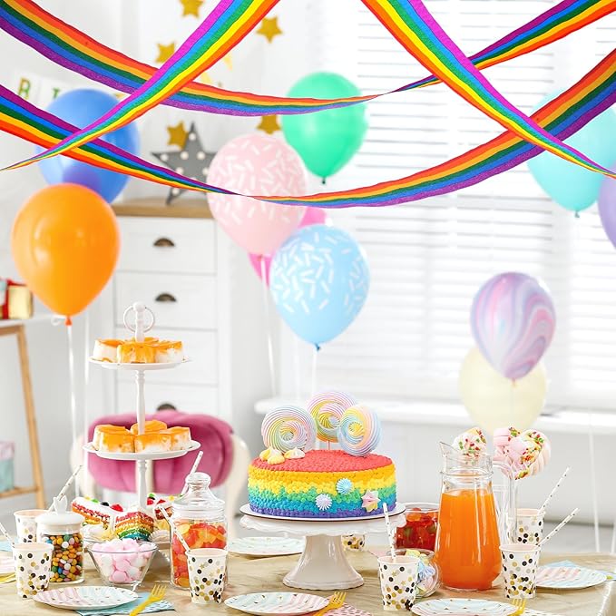 AmazingSpark 12 Rolls Rainbow Streamers Crepe Paper 394 ft Streamers Party Decorations Colorful Crepe Paper Rolls for Birthday Wedding Baby Shower Pride Day Backdrop DIY Craft (Color Stripes)
