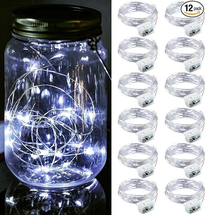 ZGWJ 12 Pack Fairy Lights Battery Operated, 7FT 20LED Mini Fairy String Lights Silver Wire 3 Modes for DIY, Parties, Wedding, Bedroom, Halloween Christmas Decoration- Cold White