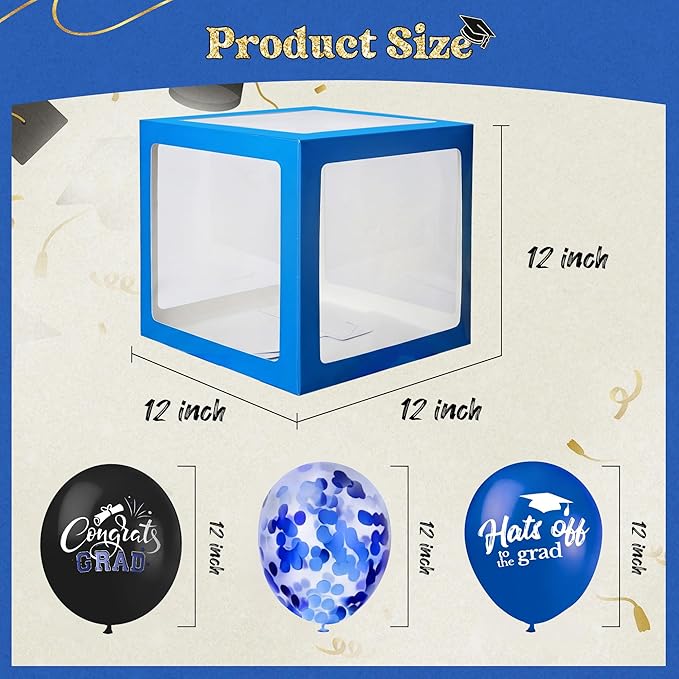 2026 Graduation Decorations 4 Grad Balloon Boxes with Letters 2026 Grad & So Proud of You and 18pcs Balloons Graduation Party Decorations (Blue)
