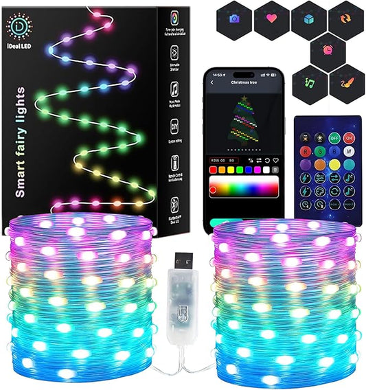 Super RGB Smart Fairy Lights 98.4Ft 300LEDs, Color Changing led String Lights with Remote & APP Control, DIY RGB-IC Dynamic Multicolor Twinkle Lights for Indoor Room Bedroom Birthday Party Decor