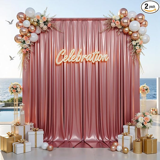 10x12FT Rose Gold Sequin Backdrop Curtain -2 Panels 5x12FT Wrinkle Free Shimmer Back Drop Cloth, Glitter Backdrop Drapes for Photography, Birthday, Wedding, Graduation Background