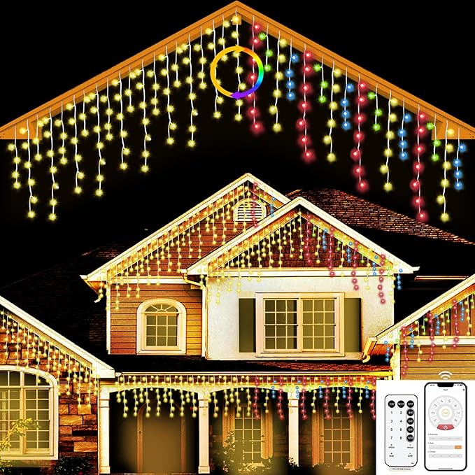 SOSHOT Christmas String Lights Outdoor - 99Ft/30M 1280 LED 8 Modes with Remote Control and App Waterproof Christmas Lights for Patio Yard Garden Wedding Party-Warm White to Multicolor
