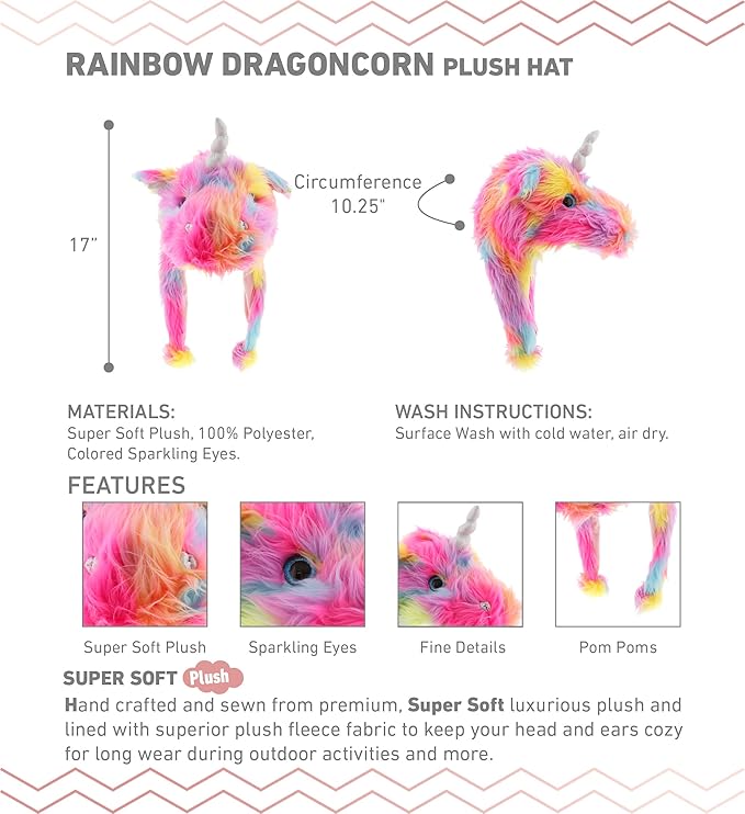 DolliBu Plush Hat – Super Soft Fleece Stuffed Animal Beanie with Ear Flaps, Cozy Warm Winter Hat for Kids – One Size