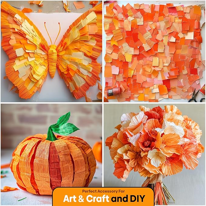 Captain Décor 4 Orange Streamers, 382ft Crepe Paper Streamers Party Decorartions, Orange Birthday Decorations Crepe Paper Rolls (1.8 inch x 82 ft/Roll)