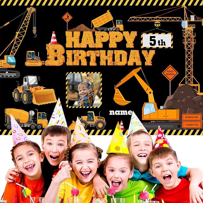 Custom Construction Birthday Party Supplies,Personalization Construction Birthday Party Decorations,Construction Birthday Backdrop Banner