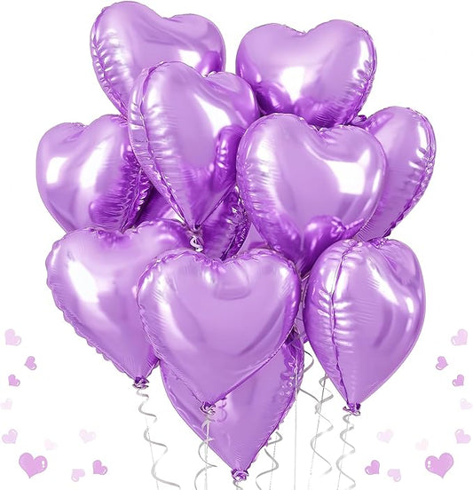 Purple Foil Heart Balloons, 12Pcs Lavender Purple Heart Shape Foil Balloons, 18 Inch Light Purple Helium Heart Balloons for Girls Women Birthday Wedding Baby Shower Valentines Anniversary
