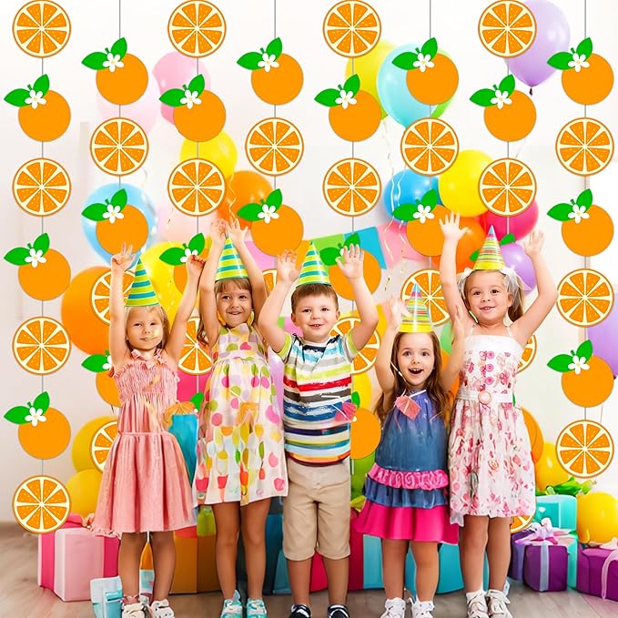 Orange Garlands Oragne Birthday Party Decorations 8PCS Citrus Slice Hanging Paper Garlands Banner Tangerine Theme Cutouts Ceiling Decor for Little Cutie Orange Baby Shower Wall Supplies