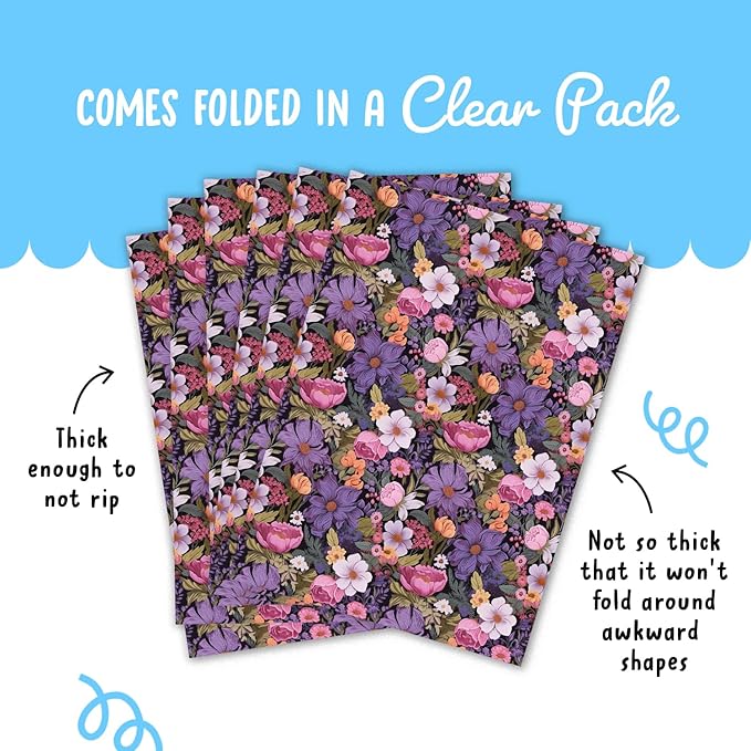 CENTRAL 23 Floral Wrapping Paper For Women - 6 Sheets Of Birthday Gift Wrap - Pink Purple White Yellow Flowers - Spring - Bridal Shower - Comes With Stickers
